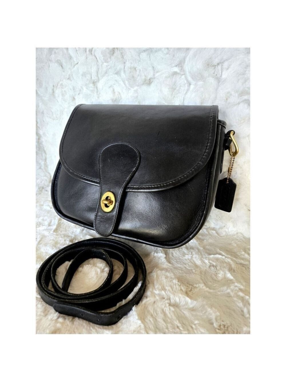 Vintage Coach Saddlery Bag Black Turnlock Flap Shoulder Bag